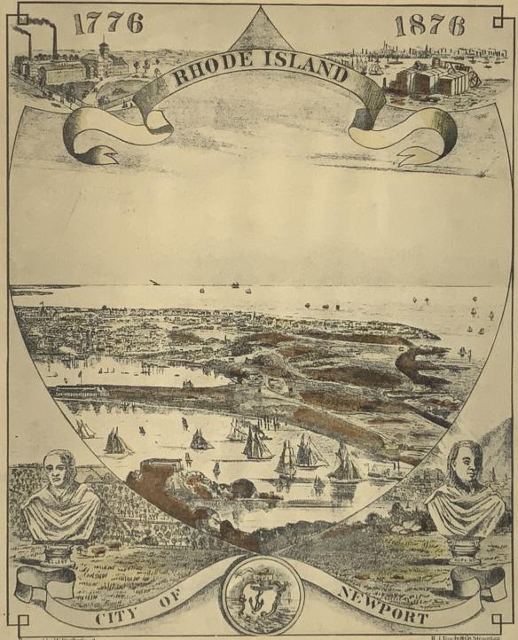 William Brotherhead, New port Rhode Island: William Brotherhead, New port Rhode Island. 1776-1876, frame size: 14.50 x 12.25, label on verso: Borghese. Title: 1776-1876, Newport, Rhode Island. Medium: Lithograph. Size: 9.75 x 7.75 in. Signature