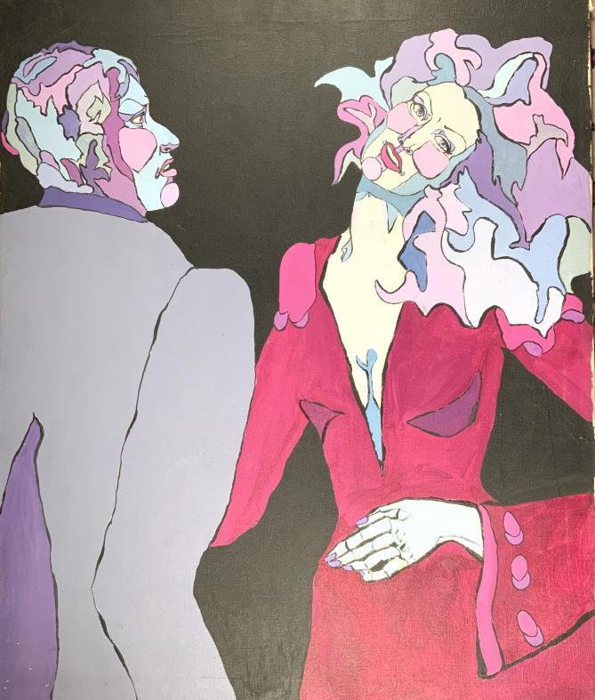 Couple dancing, Mid century modern: Couple dancing, Mid century modern. . Title: Dancing mid century modern. Medium: Acrylic. Size: 36 x 30 in. Unframed.