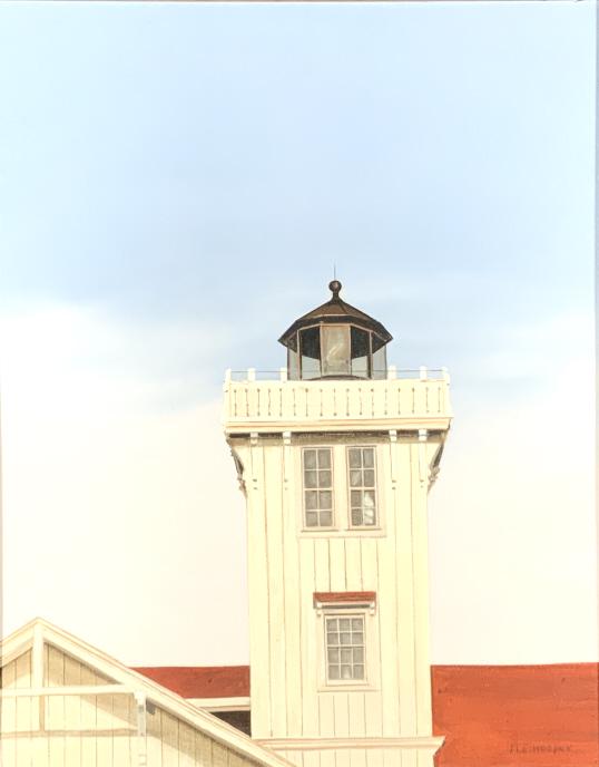 M. E. Hooper, Light house: M. E. Hooper, Light house. Frame size: 21.25 x 17.25. Title: Light house. Medium: Acrylic. Size: 20 x 16 in. Signature: SLR. Artist: M. E. Hooper. Framed.
