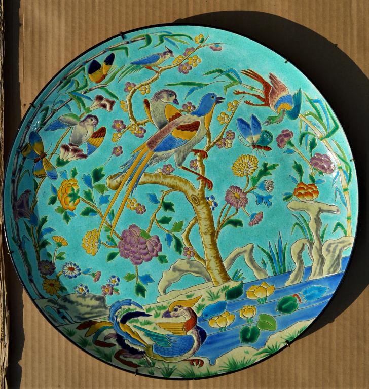Antique Faience Longwy Bird Charger (1 of 7)