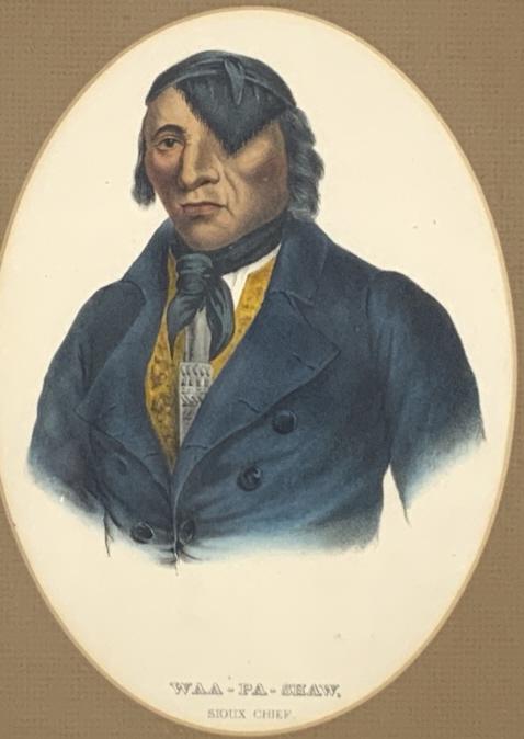 McKinney & Hall, Sioux Chief: McKinney & Hall, Sioux Chief. On verso paper label: History of the Indian Tribes of North America, Phila. 1848-54. Frame size: 14 x 12. Title: WAA-PA-SHAW, Sioux Chief. Medium: Lithograph. Size: 7.50 