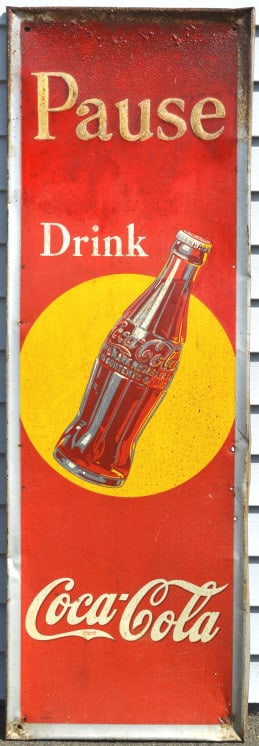 Coca-Cola tin sign: Coca-Cola tin sign. . Title: Coca-Cola tin sign. Medium: tin. Size: 54 x 18 in. Unframed.