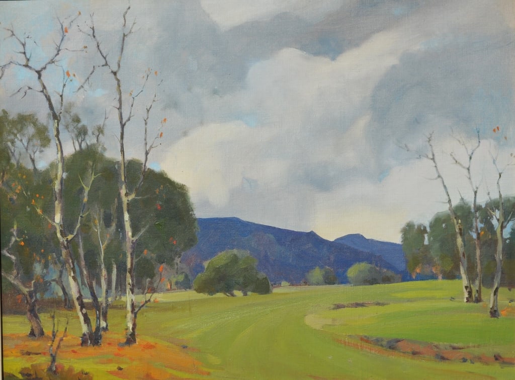 Robert M. Harris, Sycamore Trees in Southern: Robert M. Harris, Sycamore Trees in Southern. California. Title: Sycamore Trees in Southern California. Medium: Oil on Board. Size: 18 x 24 in. Artist: Robert M. Harris. Framed.