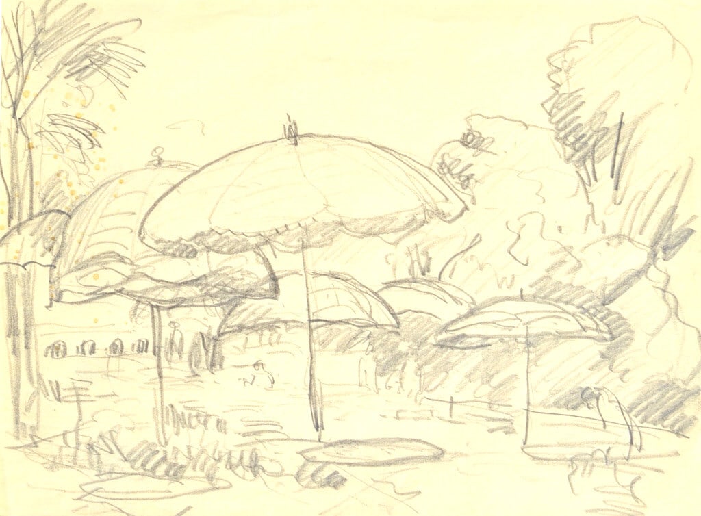 Jules Andre Smith: Jules Andre Smith. Mat size:18 x 14. Title: French Scene. Medium: Pencil. Size: 6.5 x 8.5 in. Signature: Unsigned. Artist: Jules Andre Smith. Matted.