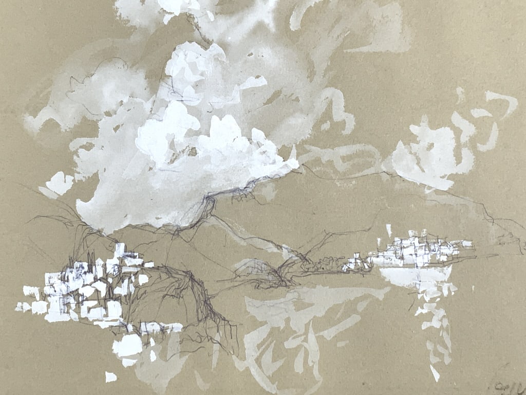 Joseph Guerin, Hydra, Greece, 2 artworks: Joseph Guerin, Hydra, Greece, 2 artworks. 2 drawings with Gouche, frame size: 14.25 x 17.25. Title: Hydra II Island, Greece. Medium: Graphite with Gouche. Size: 9.25 x 12.25 sight in. Signature: SLR. 