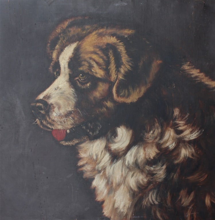 St Bernard Portrait,: St Bernard Portrait. Portrait of a St. Bernard. Title: ST. Bernard. Medium: Oil on Canvas. Size: 20 X 20 in. Signature: Unsigned. Artist: unknown. not - Framed.