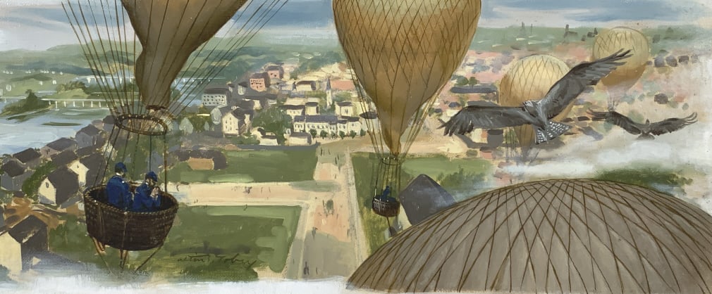 Alton S. Tobey, Golden Books, Vol. 5, P408-409 !: Alton S. Tobey, Golden Books, Vol. 5, P408-409 xt. Full size board: 8.75 x 19.75. Title " The North used observation ballons when they were close to Richmond." "General Robert E. Lee at the start of t
