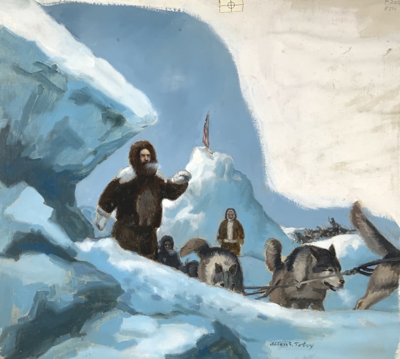 Alton S. Tobey, Golden Books, Vol.7, P.602-603 !: Alton S. Tobey, Golden Books, Vol.7, P.602-603. Full size board: 15.50 x 18.25. Title: Perry at North Pole 1909. " In 1909, on his eighth try , Peary at last reached the North Pole, where he planted t