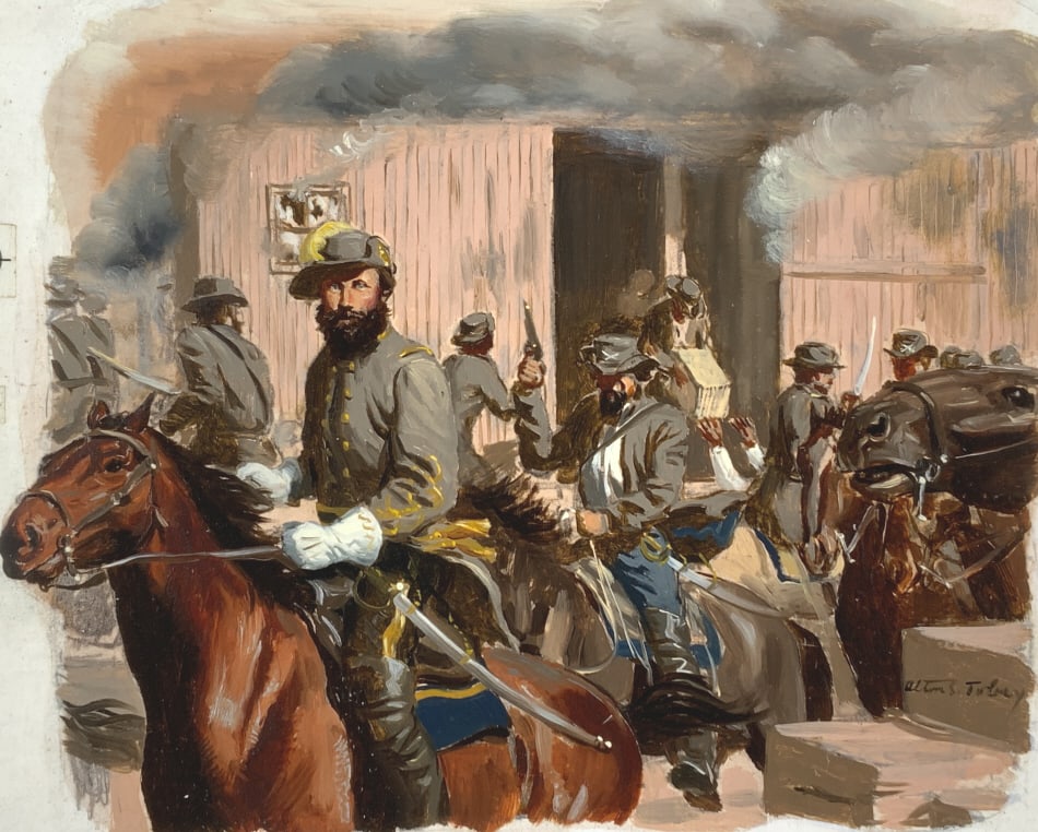 Alton S. Tobey, Golden Books, Vol. 5, P. 427 !: Alton S. Tobey, Golden Books, Vol. 5, P. 427 . Size full Masonite: 10 x 11. Title: " Lee's forces plundered the rich Pennsylvania farms for badly needed supplies. " Medium: Oil on Masonite. Size: 8 x