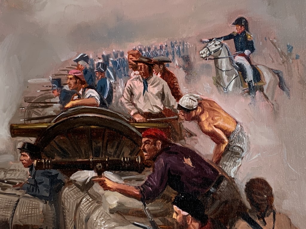 Alton S. Tobey, Golden Book, Vol. 4, P. 324-325 !: Alton S. Tobey, Golden Book, "When Jackson fought the Battle of New Orleans, he did not know the war was over." Vol. 4, P. 324-325 xt. . Title: Battle of New Orleans. Medium: Oil and gouche, on Board.