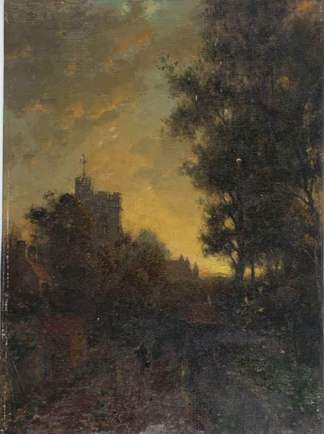 European road, two people walking, sunset, castle (1 of 8)