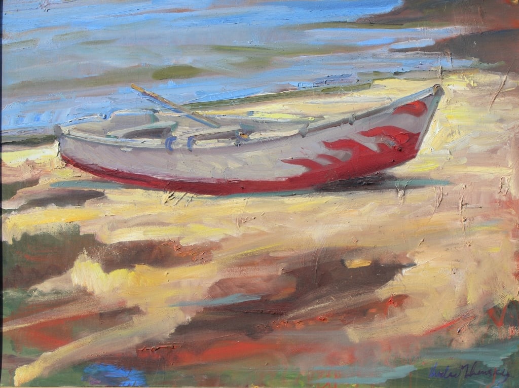 Theodore Tihansky, Monhegan Island, Skiff beached: Theodore Tihansky, Monhegan Island, Skiff beached. Theodore Tihansky received his formal art training at the Art Students League in New York City, Paier College of Art, and Lyme Academy of Fine Art in