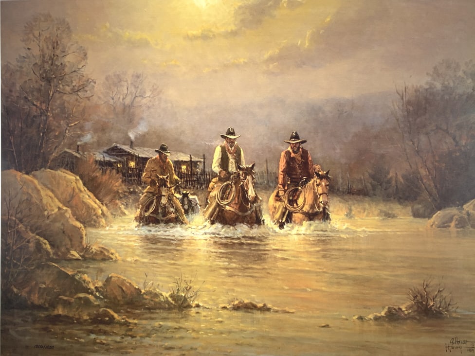George Harvey,Early riders, cowboys, horses, river (1 of 8)