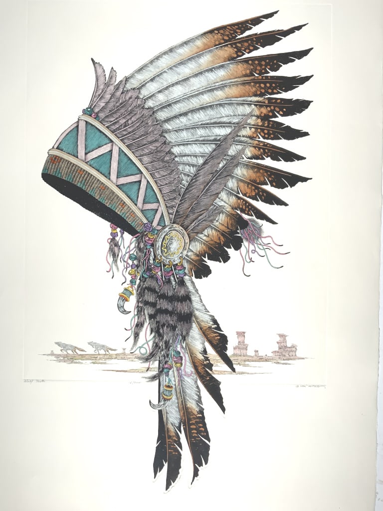 Dan Mitra, Wolf Tooth, Colored etching: Dan Mitra, Wolf Tooth, Colored etching. 16/200 edition. Title: Wolf Tooth. Medium: Etching. Size: 31 x 19.25 in. Signature: SLR. Artist: Dan Mita. Unframed.