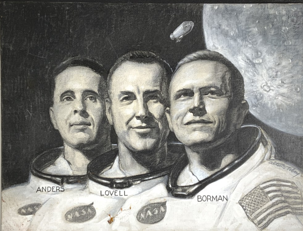 Alston S Tobey: Alston S Tobey. Total board size: 20 x 24. Title: Anderson, Lovell, Borman. Medium: Oil on Board. Size: 18 x 24 in. Signature: SLR. Artist: Alton S Tobey. Unframed. Alton S. Tobeys dedication to resea