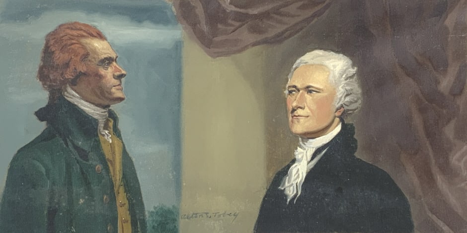 Alton S. Tobey, Jefferson and Hamilton disagree: Alton S. Tobey, Jefferson and Hamilton disagree. Jefferson and Hamilton disagreed on how the country should be run. Golden Book. History of the United States. Vol 4 , P. 252-253. Alton S. Tobeys dedic