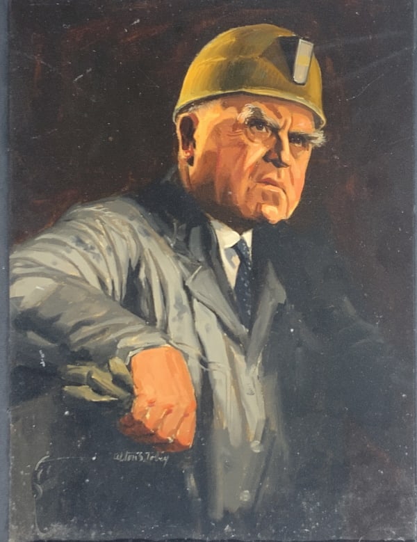 Alton S. Tobey, John L Lewis with miners hat: Alton S. Tobey, John L Lewis with miners hat. John L. Lewis wearing a miners hat. Golden book . US history. Vol. 8 P. 708. Frame size: 19.25 x 15. Alton S. Tobeys dedication to research, science and h