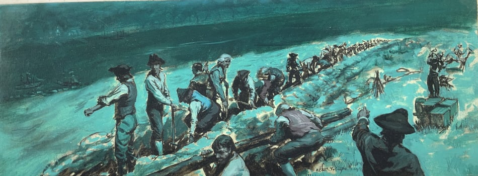 Alton S. Tobey, Breed’s hill colonial: Alton S. Tobey, Breed’s hill colonial. fortifications prepare. “The colonial forces worked secretly through the night on Breed’s Hill. In the morning, the British were astonished to see their fo