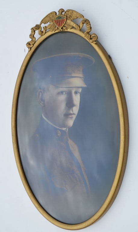 World War I oval picture frame with bent glass (includes photograph). (1 of 4)