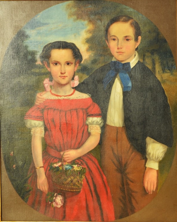 J. J. Brown, 1858, Alvita & James Marshall: J. J. Brown, 1858, Alvita & James Marshall. Alvita Marshall & James Withers Marshall, Early portrait, children, Sister & Brother ,Ribbed Backing, Frame size: 41 x 34, board is ribbed. Title: Brother a