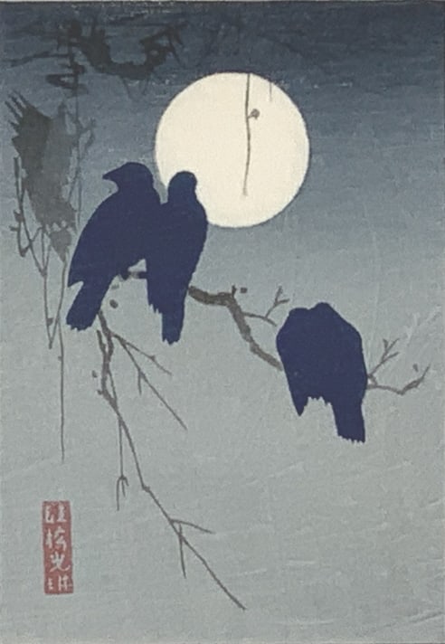Ogata Karin, Japanese woodblock, Crows & moon (1 of 6)