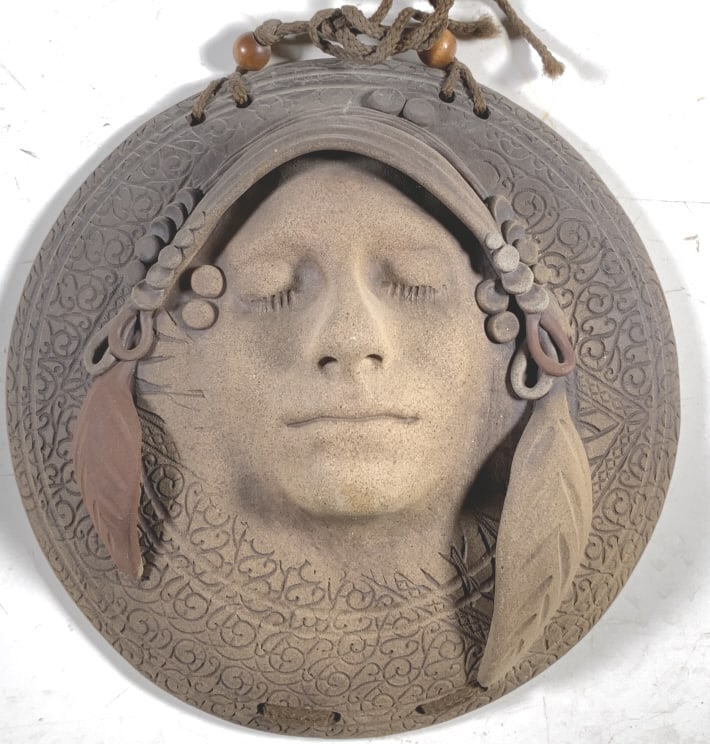 Meditation, Clay, Woman protrait: Meditation, Clay, Woman protrait. . Title: Meditation. Medium: Fired Clay. Size: 10.75 x 10.75 in. Signature: Unsigned. Unframed.