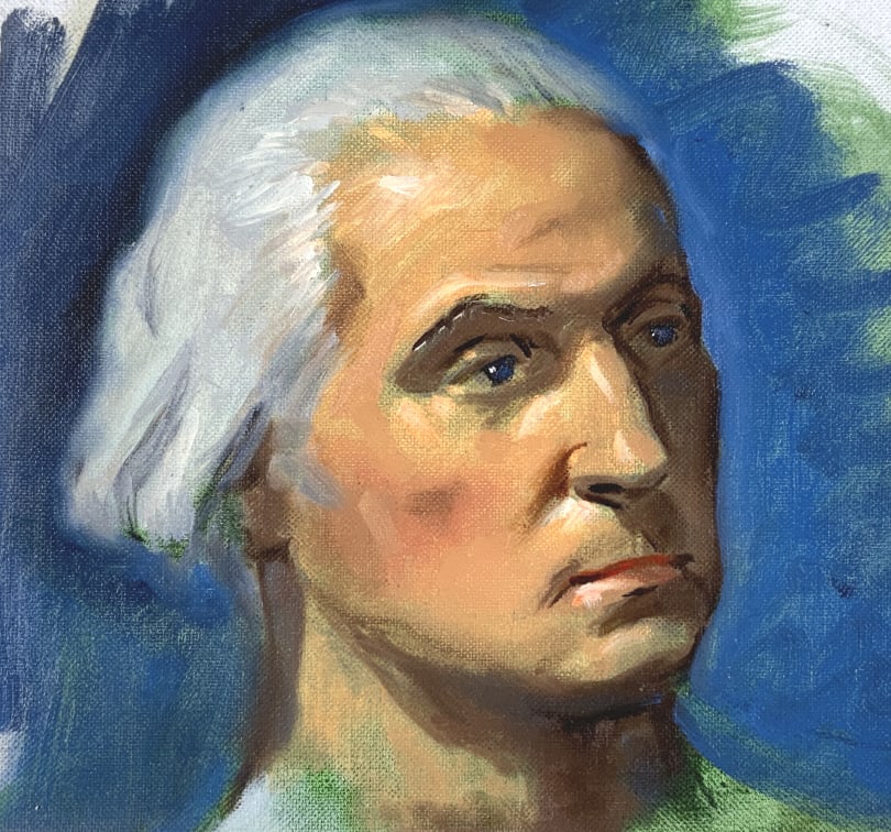 Alton S. Tobey, XX estate stamp: Alton S. Tobey, XX estate stamp. Size Full board: 14 x 16. Title: Portrait of George Washington. Medium: Oil on Board. Size: 12 x 14 in. Signature: Unsigned. Artist: Alton S. Tobey. Unframed.