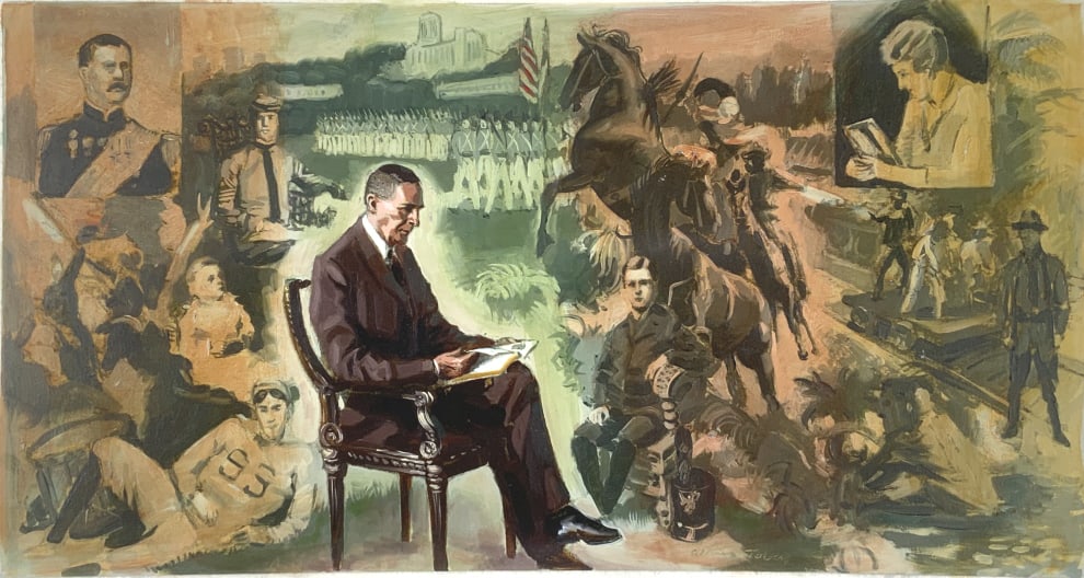 Alton S. Tobey, xxx !: Alton S. Tobey, xxx !. . Title: Man in chair, xxx. Medium: Oil on Board. Size: 10.50 x 20 in. Signature: SLR. Artist: Alton S. Tobey. Unframed.