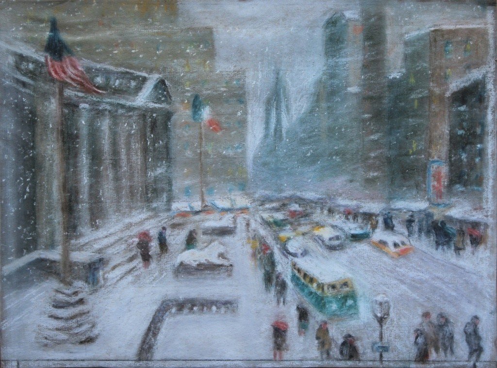PAINTING OF NYC STREETSCAPE IN WINTER SCHOOL OF GUY WIGGINS (1 of 5)