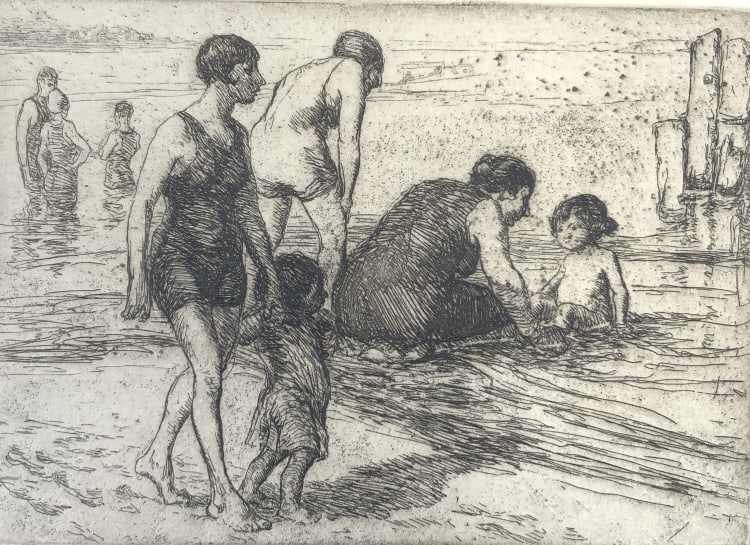 Charles Paul Renouard, Bathers, at beach , etching (1 of 8)