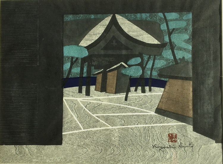 Kiyoshi Saito, "Winter", Woodblock: Kiyoshi Saito, "Winter", Woodblock. Kiyoshi Saito (1907_1997). Beautiful woodblock signed by Kiyoshi Saito. Tiled "Winter" gallery label on back. Title: "Winter". Framed. Medium: Woodblock. Size: 15 X