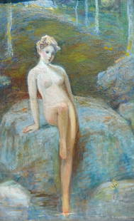 Illegible signed, Nude Female Model with: Illegible signed, Nude Female Model with. Butterfly, oil Painting. Title: Female nude model. Medium: Oil on Canvas. Size: 65.25 x 41 in. Signature: Illegible. Framed.
