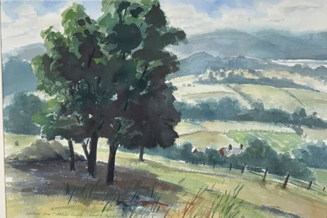 Robert F. Popick, Addison County: Robert F. Popick, Addison County. Dated. 1979, Frame size: 22.50 x 28.75. Title: Western View Addison County. Medium: Watercolor. Size: 14 x21 in. Signature: SLR. Artist: Robert F. Popick. Framed.