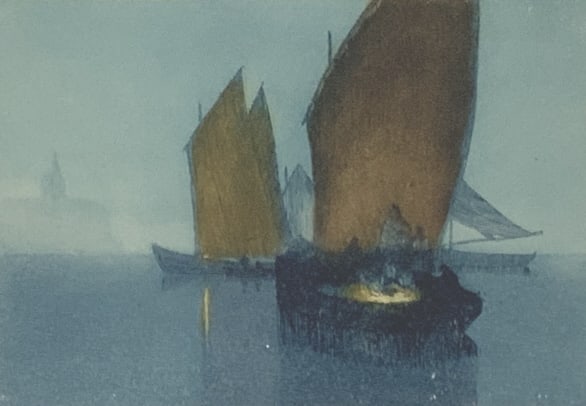 R. Marty, 2 artworks, Colored etching Sail boats (1 of 11)