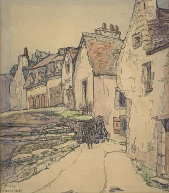 Jeanette Gelb, Concarneau, Brittany, France,: Jeanette Gelb, Concarneau, Brittany, France. Dated 1929 Dated 1929, Exhibition label on verso : New Haven Paint and Clay Club, twenty-ninth Annual Exibition, 1930. Title: A Street in Brittany, Dated 1