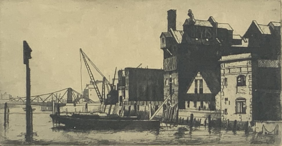 David Murray Smith, Lambeth Bridge: David Murray Smith, Lambeth Bridge. Frame size: 12.75 x 15.75. Title: Lambeth Bridge 1912. Medium: Etching. Size: 3.75 x 7 in. Signature: SLR. Artist: David Murray Smith. Framed.