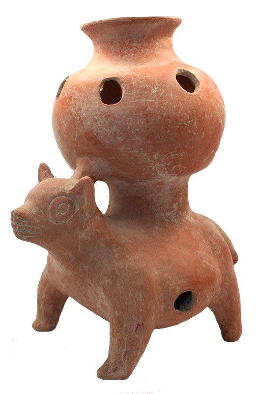 12 1/2" L. Very large modeled Colima Dog with bowl (1 of 4)