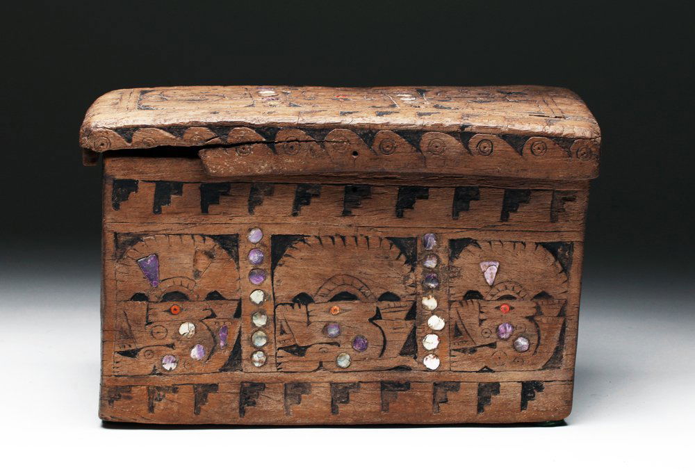 Chimu Lidded Wood Box, Shell Inlays, ex-Sotheby's (1 of 5)