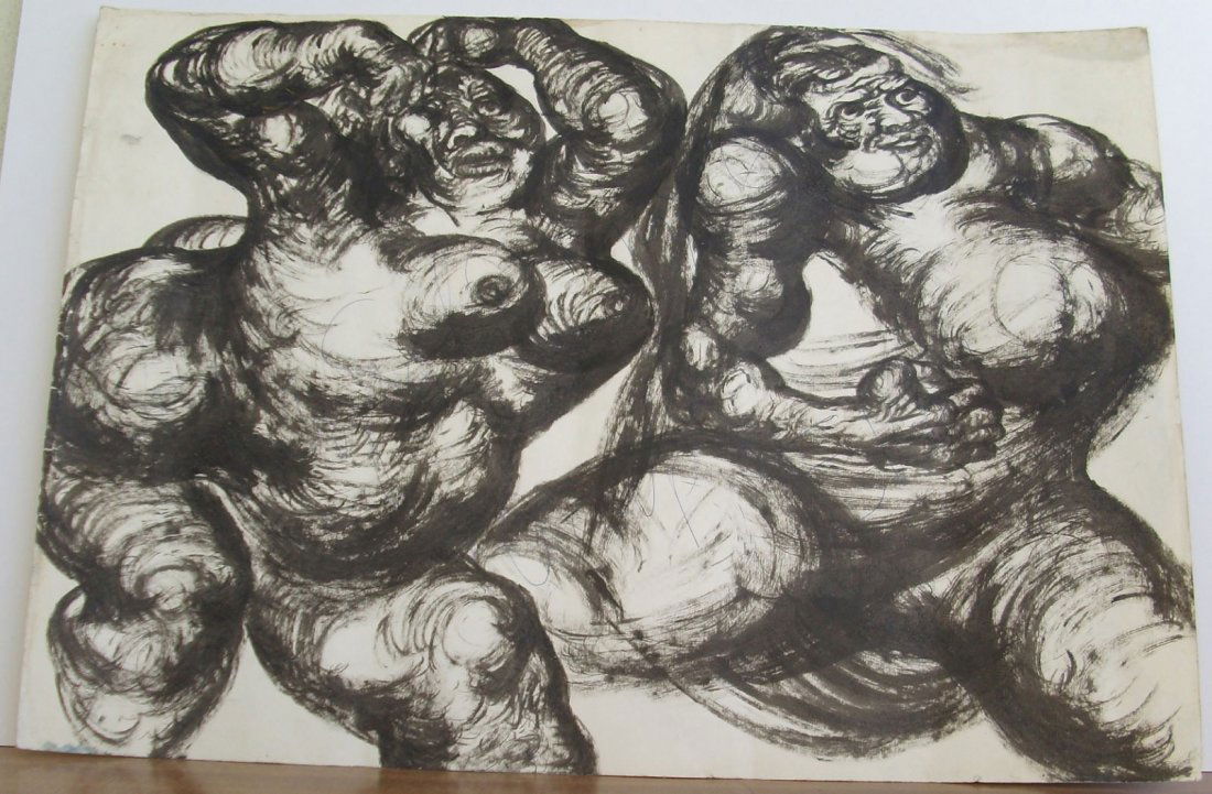 Nude Drawings: Nude Drawings. painted both sides. Evgeny Chubarov. Russian (1934 - 2012). black ink. sign.. monogrammed and dat. 1986. no framed . 43.5 cm x 62 cm. black ink