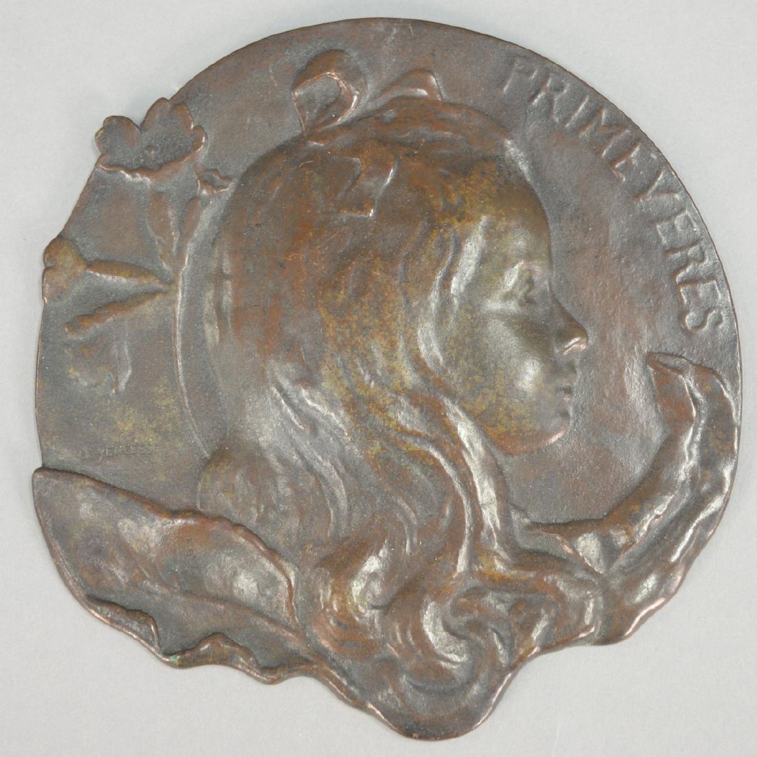 Ovide Yencesse (1869-1947) art nouveau bronze plaque (1 of 2)