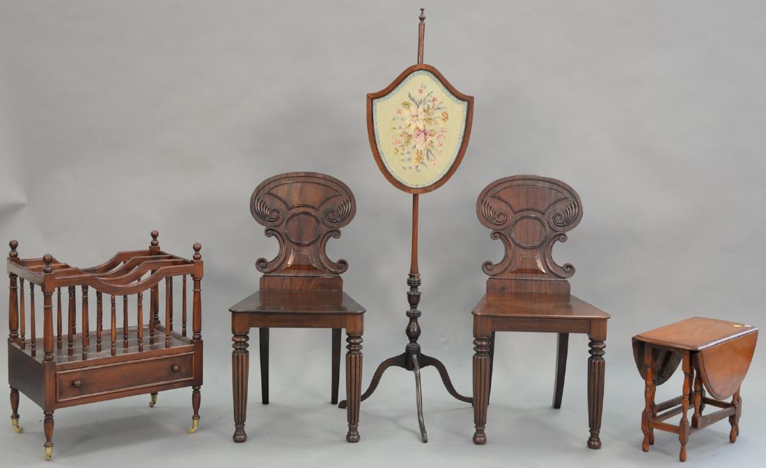 Five piece lot to include a pair of carved side chairs, (1 of 6)