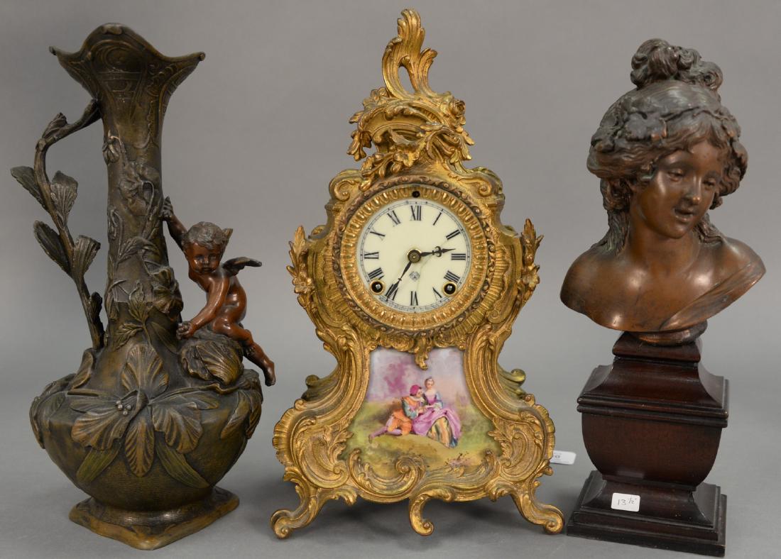 Three piece lot to include Ansonia gilt metal rococo (1 of 4)