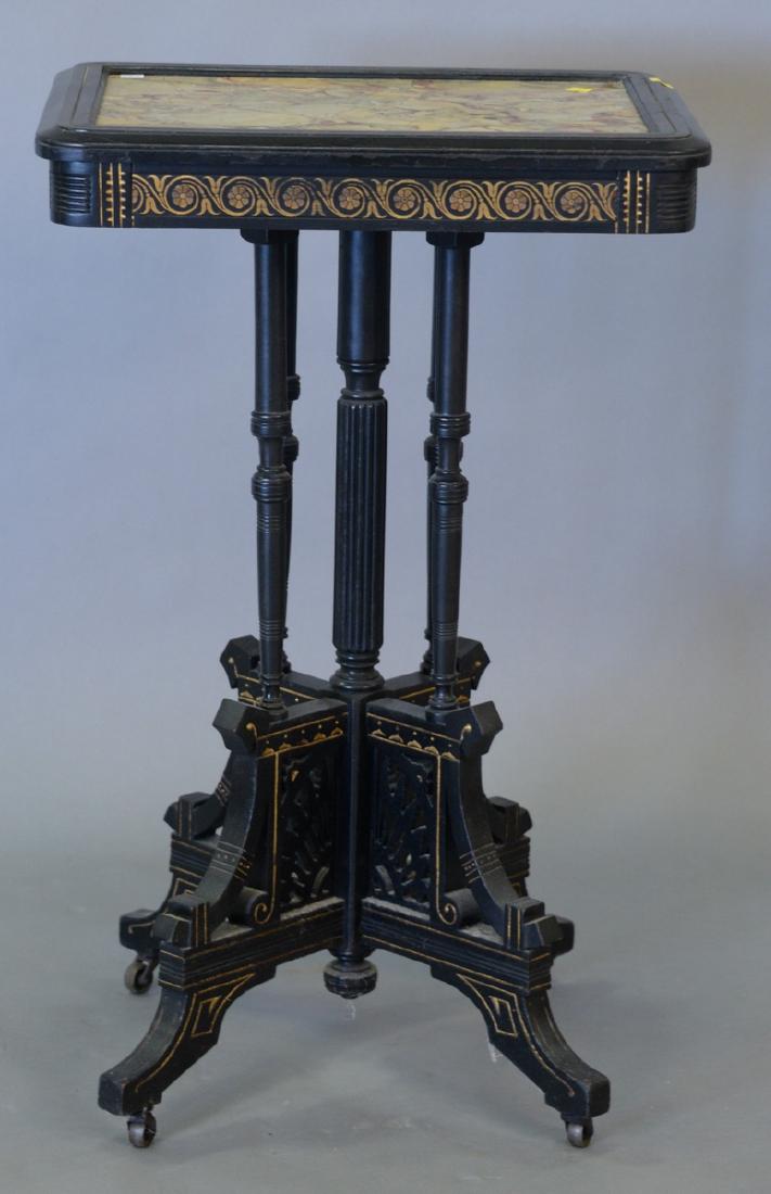Victorian ebonized table with inset marble top. ht. (1 of 4)