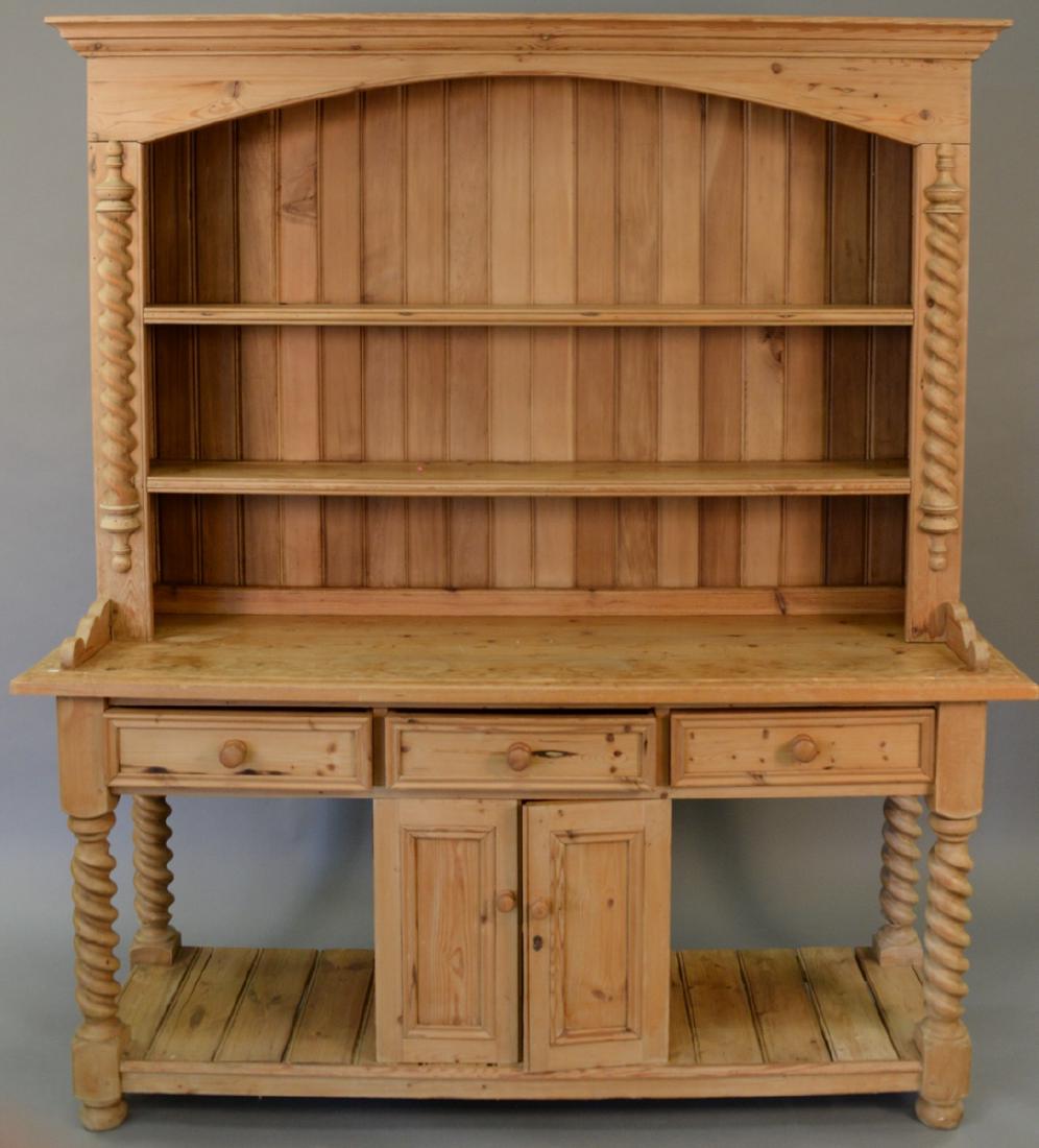 Irish pine hutch in two parts. ht. 82in., wd. 72in., (1 of 4)