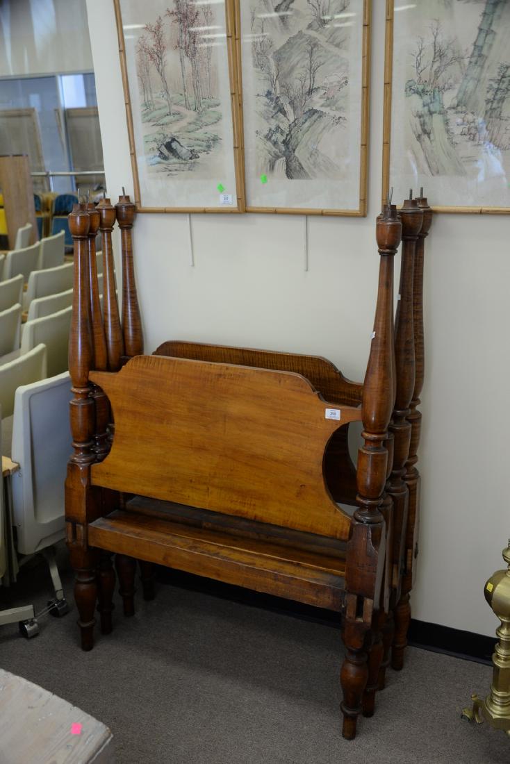 Pair of figured maple four post rope beds with canopy (1 of 5)