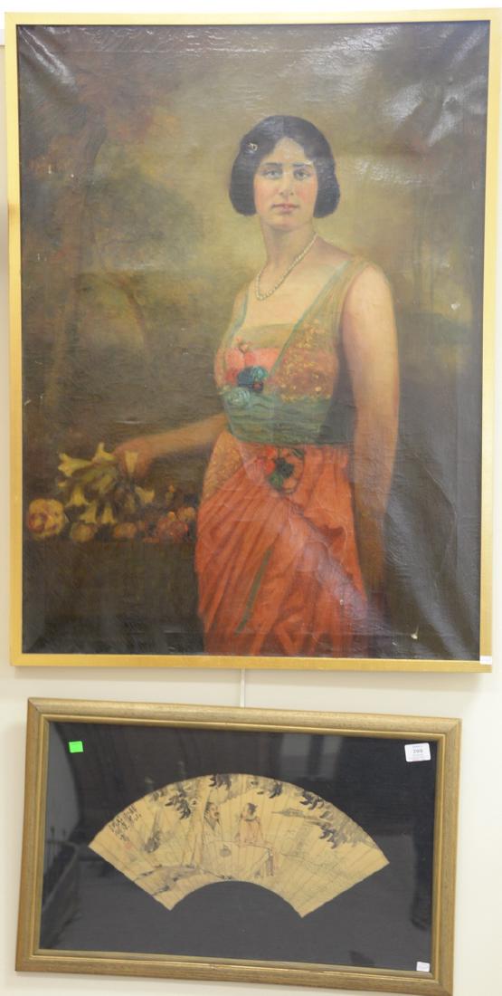 Two framed pieces including an oil on canvas 3/4 length (1 of 3)