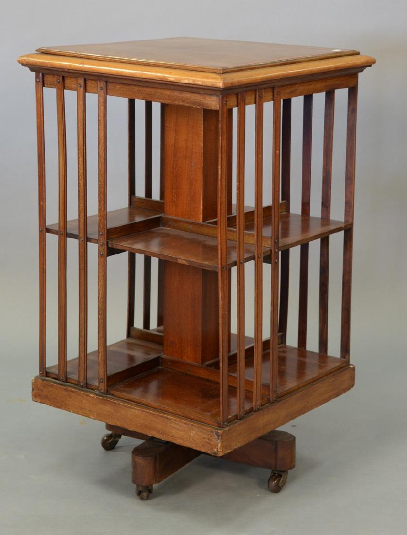 Inlaid mahogany revolving bookcase. ht. 35in., top: 20" (1 of 4)