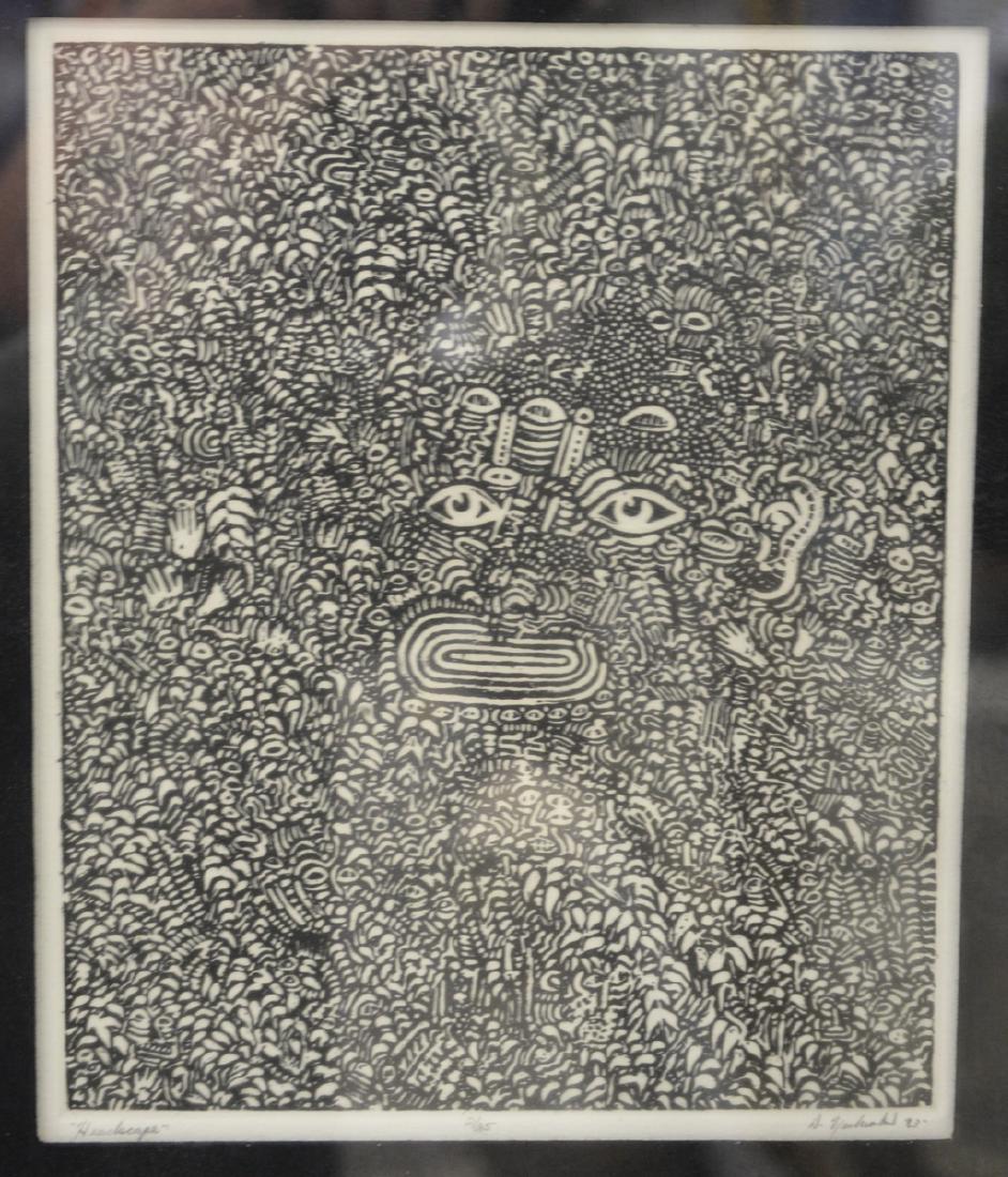 Dennis Nechvatal (b. 1948) intaglio on paper, Headscape (1 of 3)