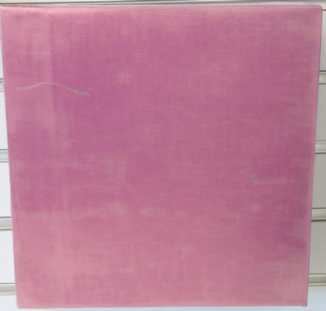 David Simpson (1928) oil on canvas "Side Effect" signed: David Simpson (1928) oil on canvas "Side Effect" signed on back and side of canvas David Simpson 2002. 12" x 12"