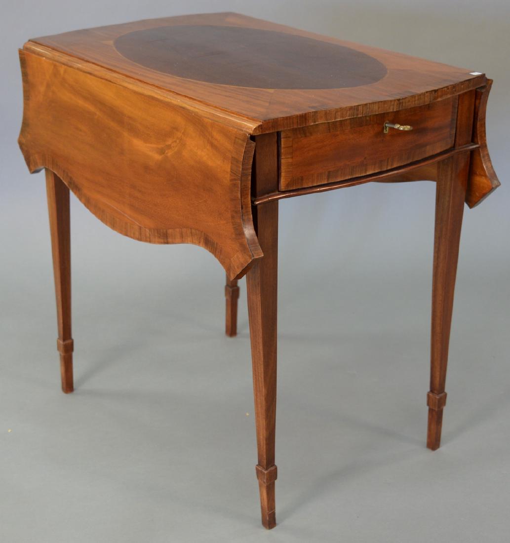 Custom mahogany inlaid pembroke drop leaf table. ht. 28 (1 of 4)